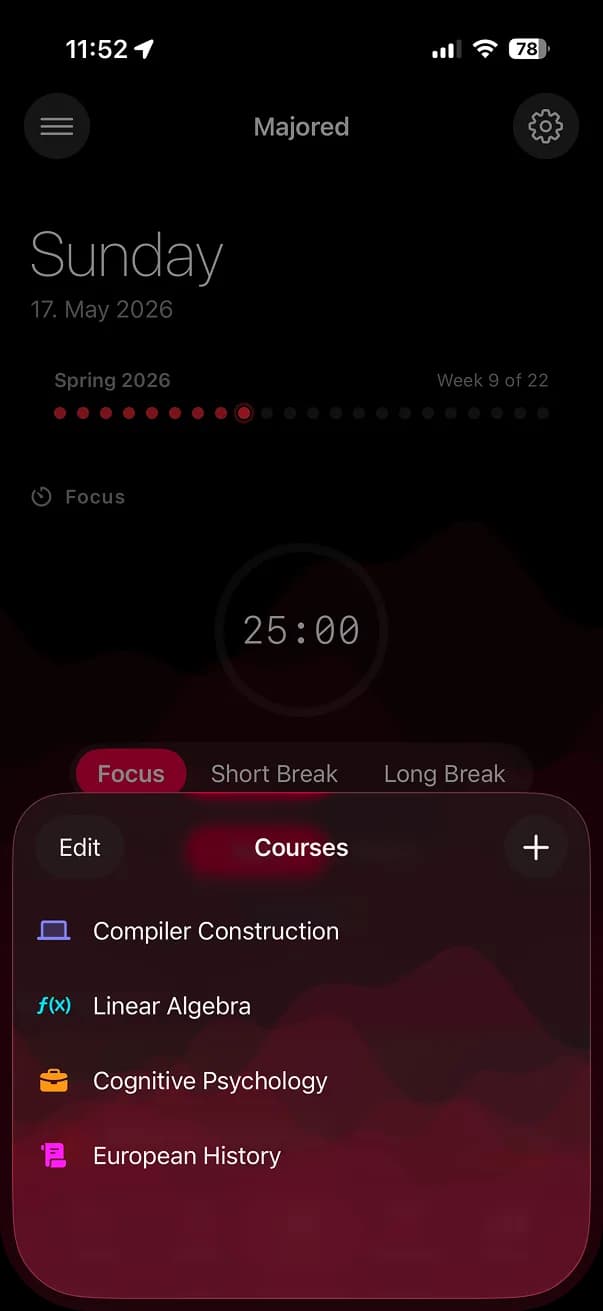 Majored - Home-Screen der Studenten-App