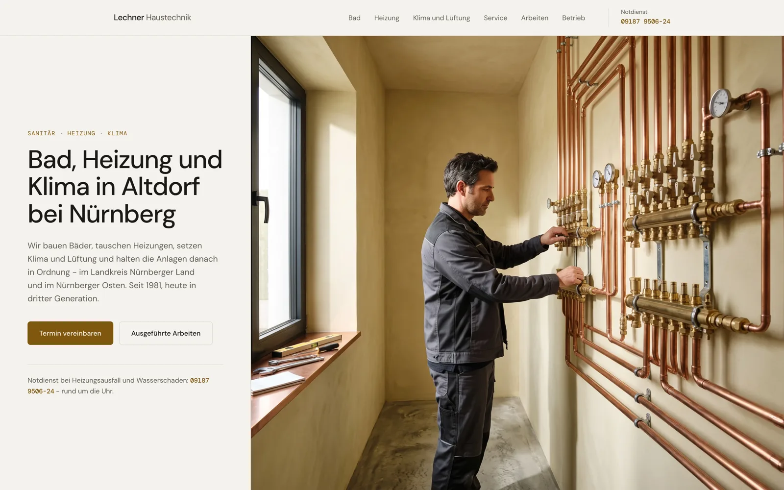 SHK-Betrieb - Startseite der Branchen-Vorlage
